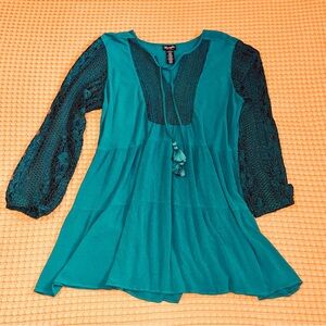 Wrangler Retro Teal Green Lace Sleeve Tunic/Dress XXL